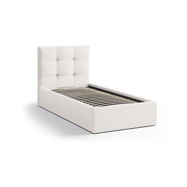 Krémszínű kárpitozott ágyneműtartós egyszemélyes ágy ágyráccsal 90x200 cm Phaedra – Micadoni -image-2