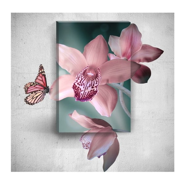 Pink Butterfly With Flowers 3D fali kép, 40 x 60 cm - Mosticx