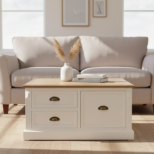 Fehér dohányzóasztal fenyőfa dekorral 90x90 cm Hardwick – Premier Housewares-image-1