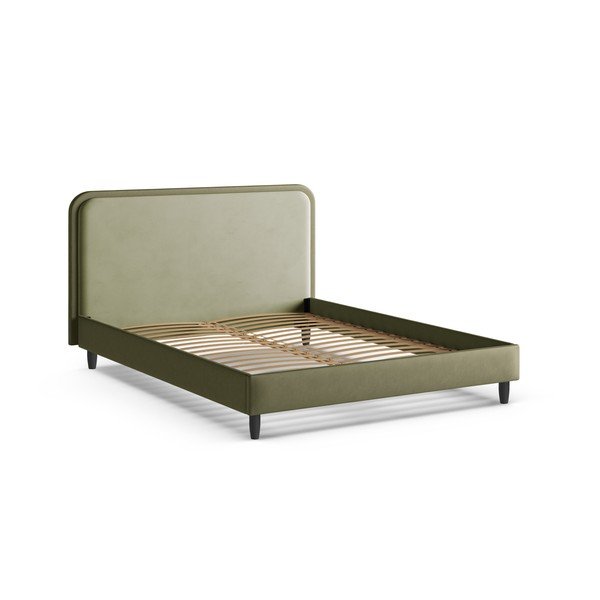 Zöld kárpitozott franciaágy ágyráccsal 160x200 cm Aveline – Micadoni -image-2