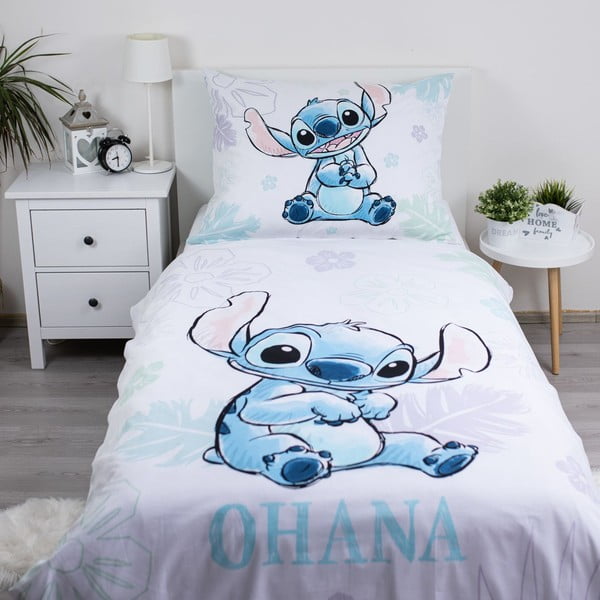 Fehér egyszemélyes pamut gyerek ágyneműhuzat 140x200 cm Lilo and Stitch "Ohana White" – Jerry Fabrics-image-1