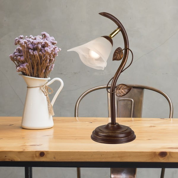 Sötétbarna asztali lámpa üveg búrával (magasság 40 cm) Bluszcz – LAMKUR-image-1