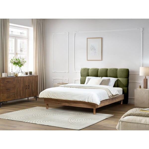Zöld kárpitozott franciaágy ágyráccsal 180x200 cm Kumo – Bobochic Paris-image-1