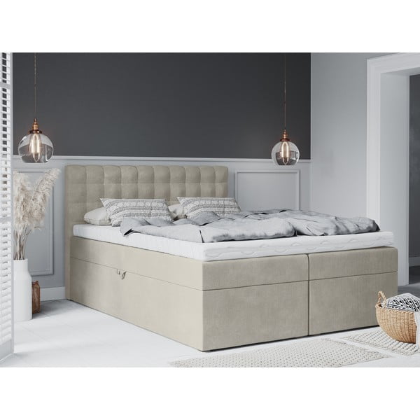 Bézs boxspring ágy tárolóhellyel 160x200 cm Jade – Mazzini Beds-image-4