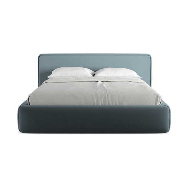 Kék kárpitozott ágyneműtartós franciaágy ágyráccsal 160x200 cm Kiana – Makamii-image-4