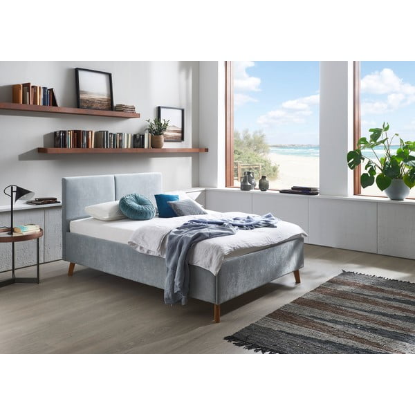 Világoskék kárpitozott franciaágy ágyráccsal 140x200 cm Piano – Meise Möbel-image-1