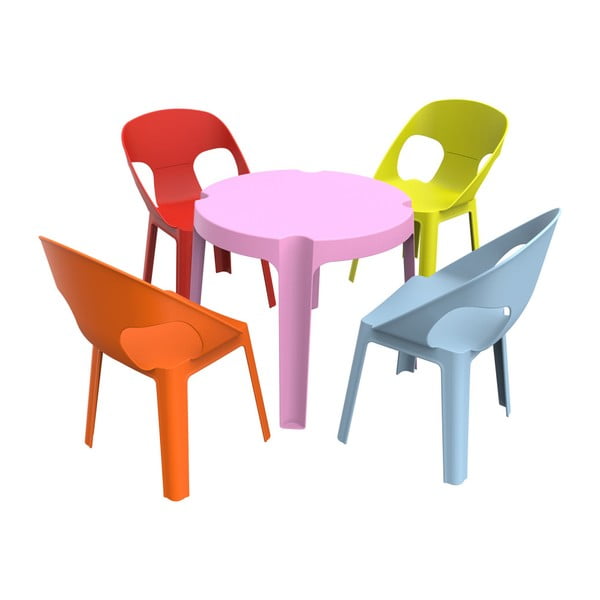Julieta gyerek kerti bútor garnitúra, 1 rózsaszín asztal és 4 szék - Resol