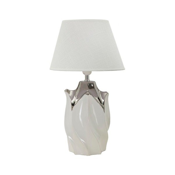 Fehér-ezüstszínű kerámia asztali lámpa textil búrával (magasság 51 cm) Shiney – Mauro Ferretti