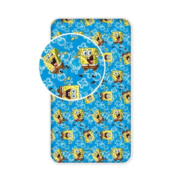 Kék gumis pamut gyerek lepedő 90x200 cm Sponge Bob "Blue" – Jerry Fabrics