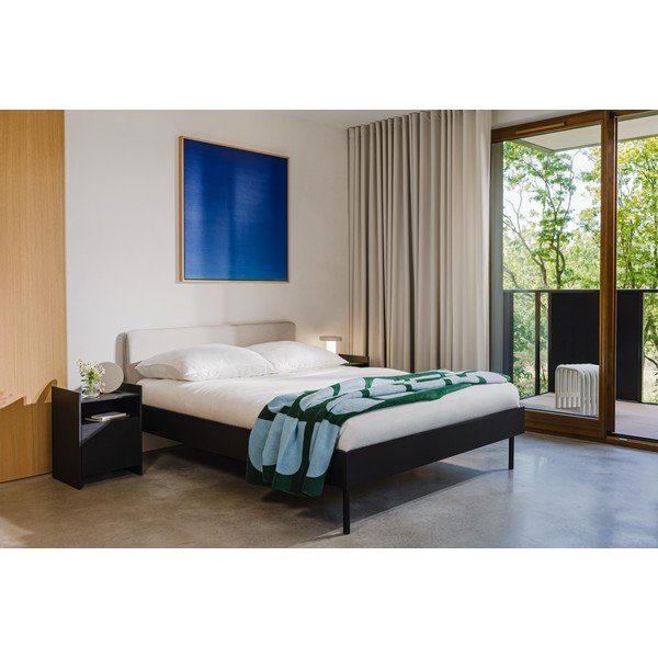 Fekete kárpitozott-forgácslemez franciaágy ágyráccsal 200x200 cm Streiko – noo.ma-image-3