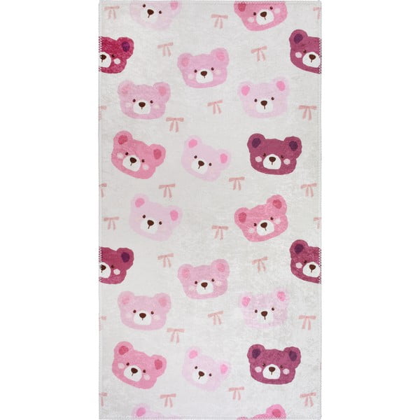 Rózsaszín-elefántcsont színű mosható gyerek szőnyeg 80x150 cm Cute Teddies Pink – Vitaus