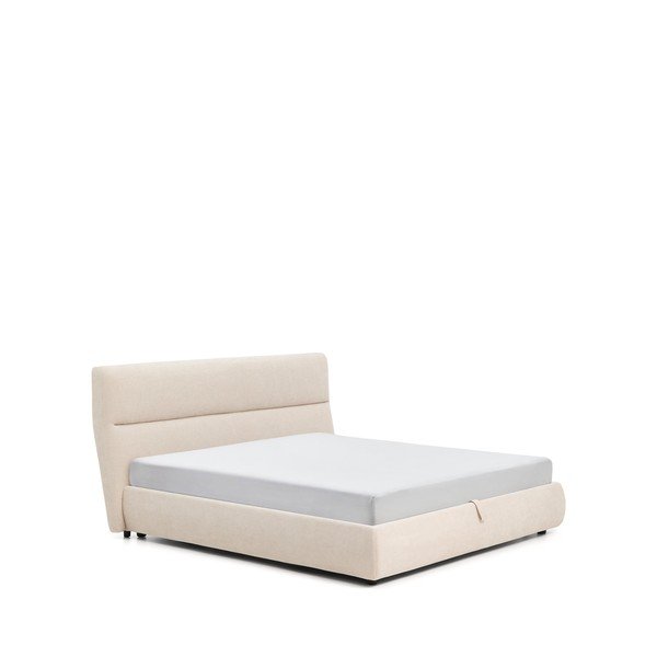 Bézs kárpitozott ágyneműtartós zsenília franciaágy ágyráccsal 180x200 cm Dafra – Kave Home