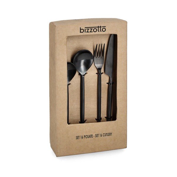 Fekete rozsdamentes acél négyszemélyes evőeszköz készlet 16 db-os Bronte – Bizzotto-image-1