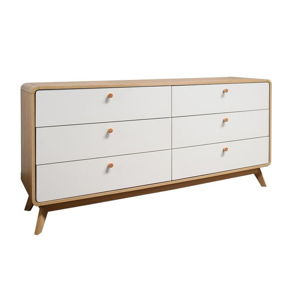 Fehér-natúr színű alacsony komód tölgyfa dekorral 150x74 cm Caitlin – Støraa-image-2