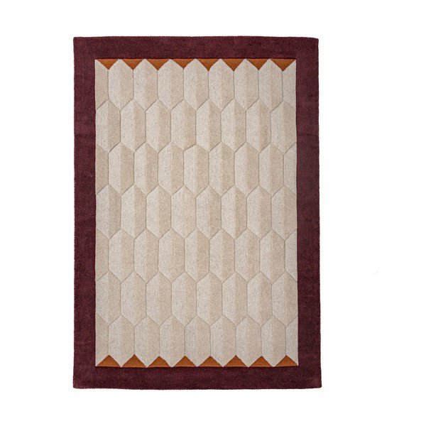 Borvörös-natúr színű kézi szövésű gyapjú szőnyeg 120x170 cm Apex Border Wool – Flair Rugs