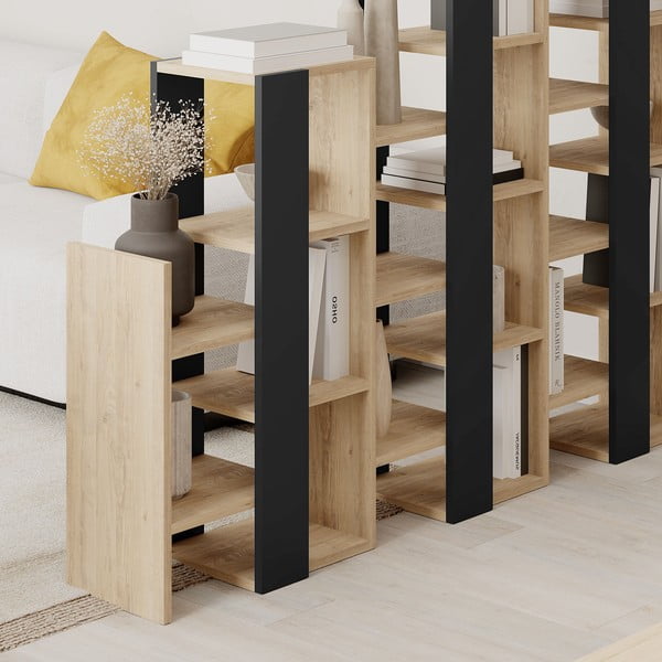 Fekete-natúr színű polcos állvány tölgyfa dekorral 158x151 cm Anissa – Marckeric-image-4