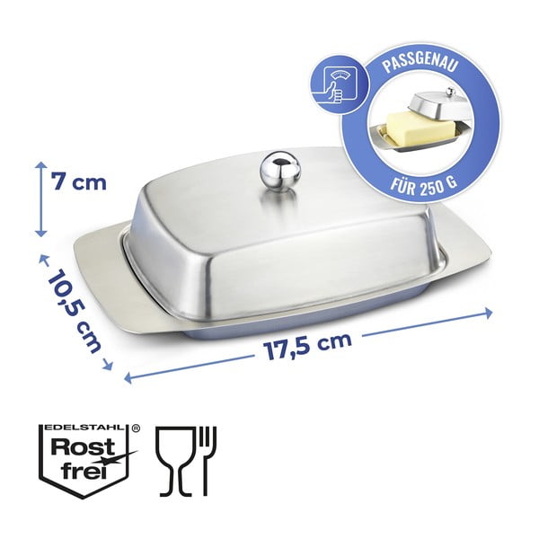 Fényes ezüstszínű rozsdamentes acél vajtartó – Maximex-image-3