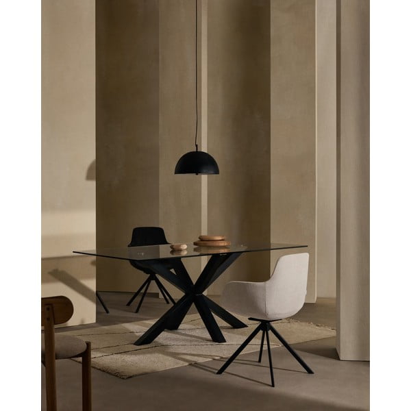 Étkezőasztal üveg asztallappal, fekete lábakkal - 160 x 90 cm - Kave Home-image-1