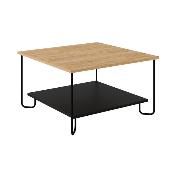 Fekete-natúr színű dohányzóasztal tölgyfa dekoros asztallappal 80x80 cm Tonka – Marckeric