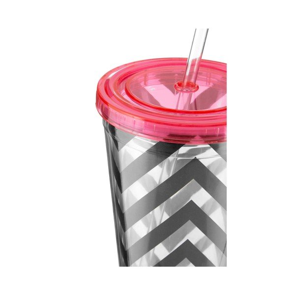 Chevron csíkos pohár rózsaszín fedéllel, 450 ml - Premier Housewares-image-2