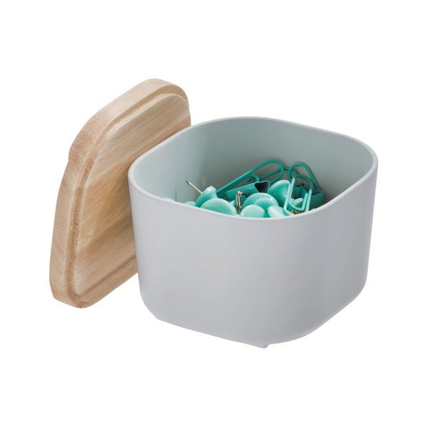 Eco szürke tárolódoboz paulownia fa fedéllel, 9 x 9 cm - iDesign-image-2