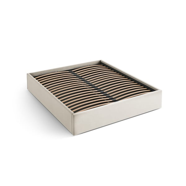 Bézs kárpitozott ágyneműtartós-ágytámla nélkül franciaágy ágyráccsal 160x200 cm Susan – Micadoni 