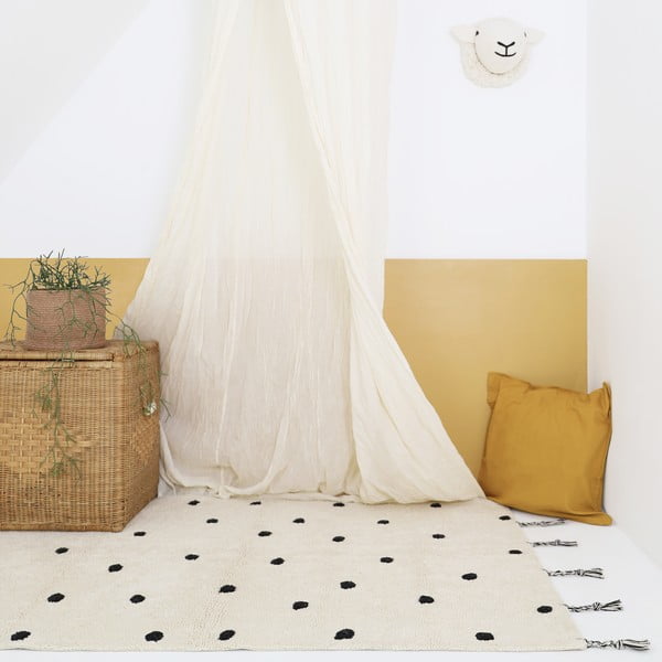 Fekete-krémszínű mosható kézi szövésű pamut szőnyeg 100x150 cm Nümi Black – Nattiot-image-1