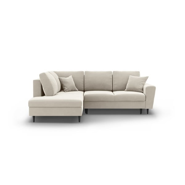 Bézs bársony kinyitható tárolóhelyes sarokkanapé (bal oldali-L alakú) Kyoto – Cosmopolitan Design