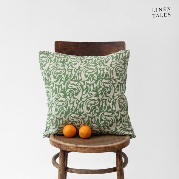 Len párnahuzat 45x45 cm Evergreen Damask – Linen Tales