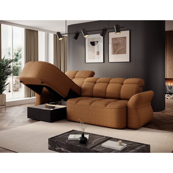 Sárga-barna bársony kinyitható-tárolóhelyes sarokkanapé (bal oldali-heverő résszel) Beneth – ELTAP-image-4