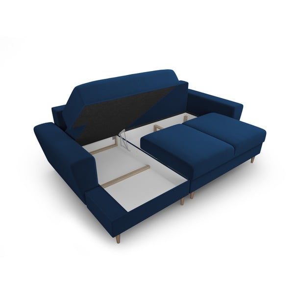 Kék bársony kinyitható tárolóhelyes sarokkanapé (bal oldali-heverő résszel) Kyoto – Cosmopolitan Design-image-3