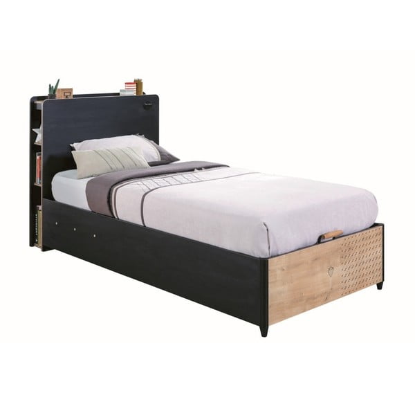 Black Bed With Base fekete egyszemélyes ágy tárolóhellyel, 100 x 200 cm
