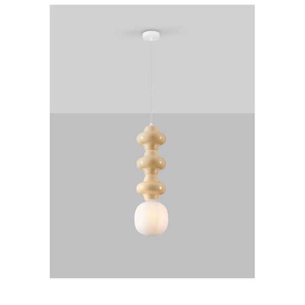 Fehér-krémszínű kerámia függőlámpa üveg búrával ø 18 cm Clio – Nova Luce-image-4