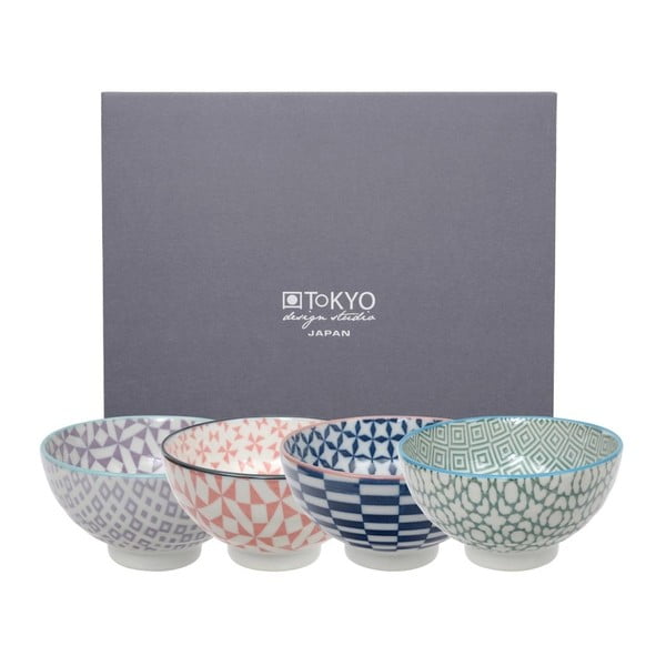 Geo Eclectic 4 darabos porcelán tálka szett rizshez - Tokyo Design Studio
