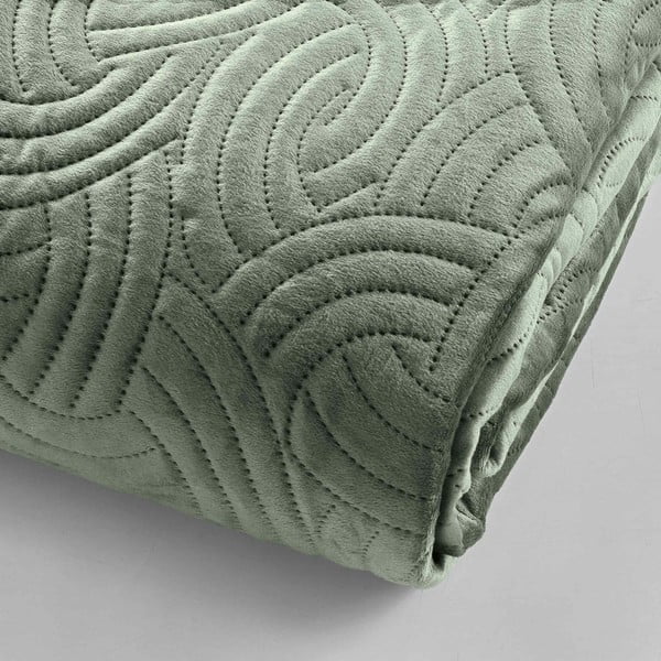 Zöld bársony ágytakaró és párnahuzat szett 220x240 cm Solange – douceur d'intérieur-image-3