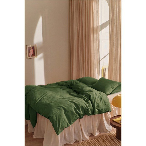 Zöld egyszemélyes lenkeverék ágyneműhuzat 150x200 cm Elly – Ellos Home-image-1