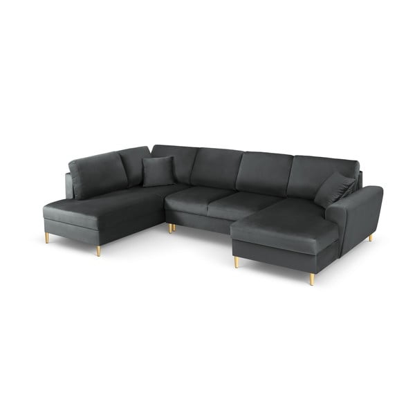 Sötétszürke bársony kinyitható tárolóhelyes sarokkanapé (bal oldali-U alakú) Kyoto – Cosmopolitan Design-image-1