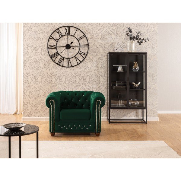 Zöld bársony chesterfield fotel York Blik – Ropez-image-1