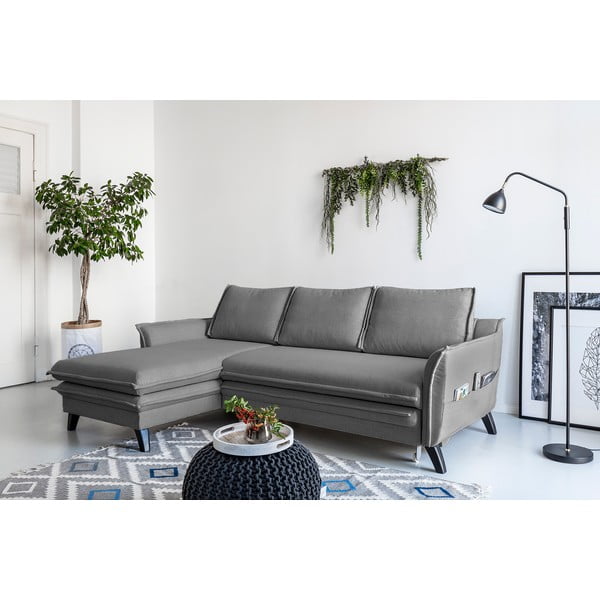 Charming Charlie sötétszürke kinyitható sarokkanapé, bal oldali - Miuform-image-3