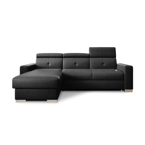 Fekete kinyitható-tárolóhelyes sarokkanapé (bal oldali-heverő résszel) Fresia – ELTAP