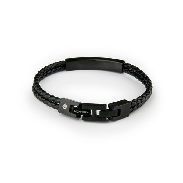 Double Braid fekete valódi bőr férfi karkötő - Monomen-image-2