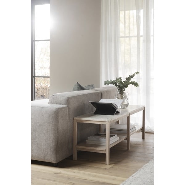 Fehér-natúr színű konzolasztal kő asztallappal 140x40 cm Orwel - Rowico-image-1