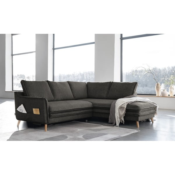 Sötétszürke kinyitható sarokkanapé (jobb oldali) Charming Charlie – Miuform-image-3