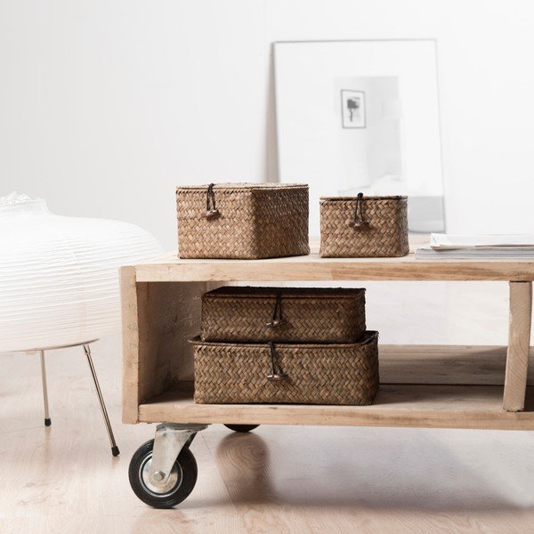 Lidwhite 2 db-os sötétbarna nád tárolókosár szett - Compactor-image-1