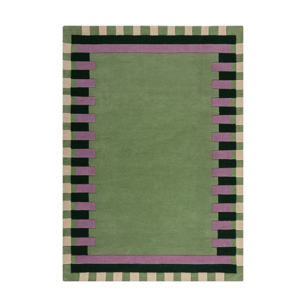 Zöld-lila kézi szövésű gyapjú szőnyeg 200x290 cm Kai Wool Border – Flair Rugs