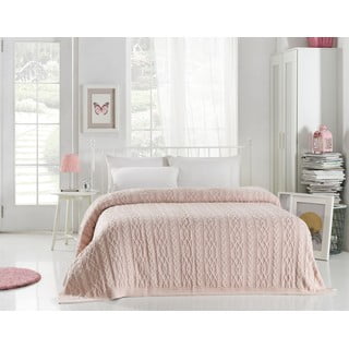 Knit világos rózsaszín pamut ágytakaró, 220 x 240 cm - Homemania Decor