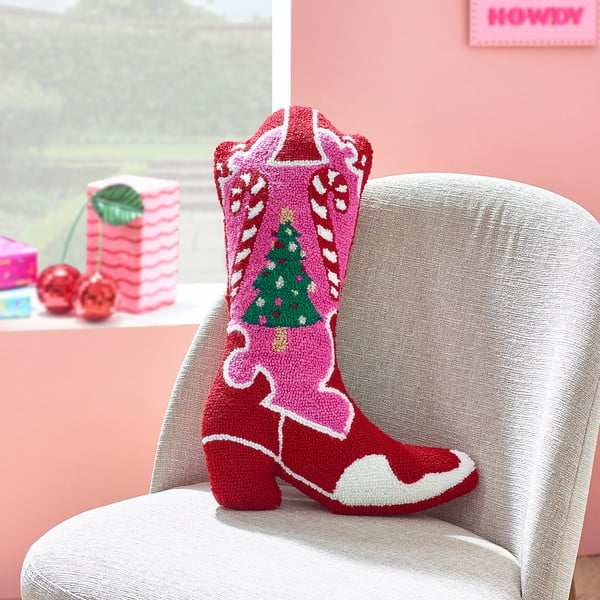 Buklé díszpárna karácsonyi mintával 48x35 cm Santa's Howdy Christmas Boot – Catherine Lansfield-image-1