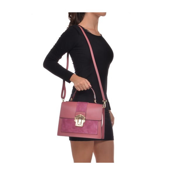 Rózsaszín bőr kézitáska, 22 x 27 cm - Isabella Rhea-image-4