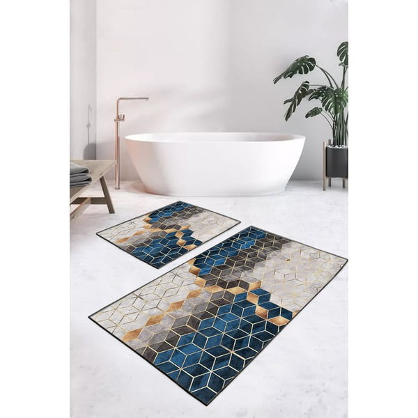 Kék-szürke fürdőszobai kilépő szett 2 db-os 60x100 cm Optic – Mila Home-image-1