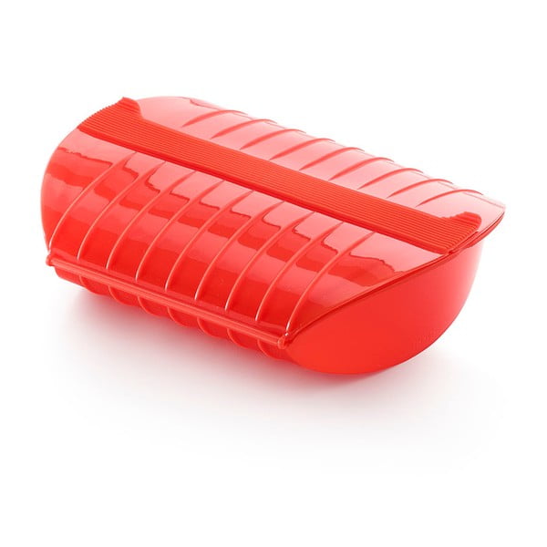 Steam Case piros szilikon sütőedény tálcával, 3-4 adaghoz - Lékué